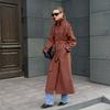2026 Womens Long Cotton Trench Coat With Stand Collar Double-Breasted Waist Belt Street Style Oversized Fit