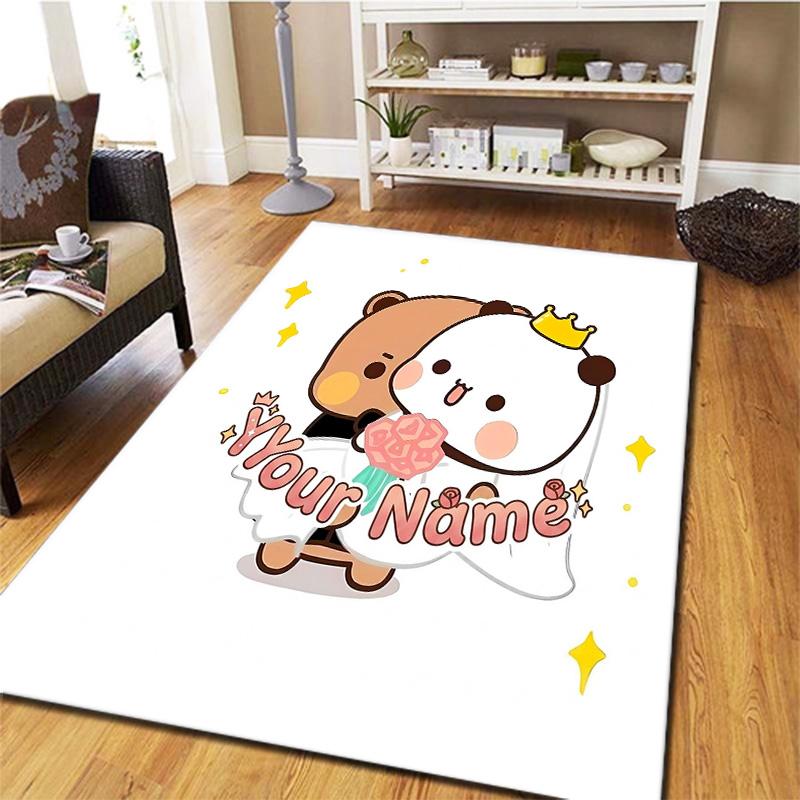 Bear Panda Night Custom Name Carpet Rug For Living Room Bedroom Home Sofa Decoration Kids Play Nonslip Floor Mat