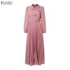 ZANZEA Damen Freizeit Puppenkragen Locker Langarm Muslimisches Langes Kleid