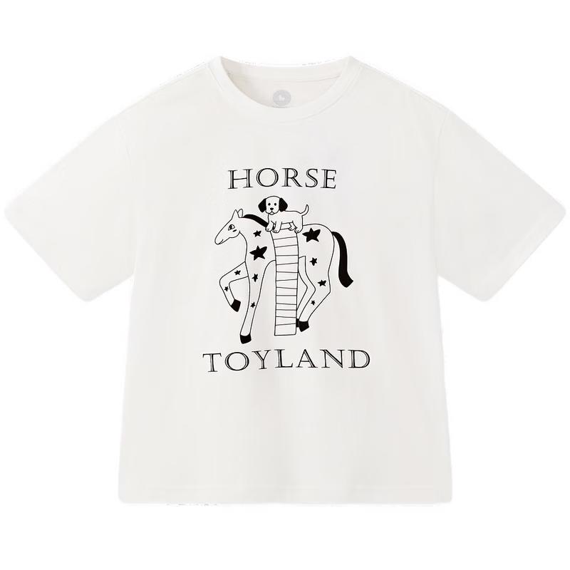 MQD Boys Pure Cotton Cartoon Short Sleeve T-shirt 150 грязно-белый