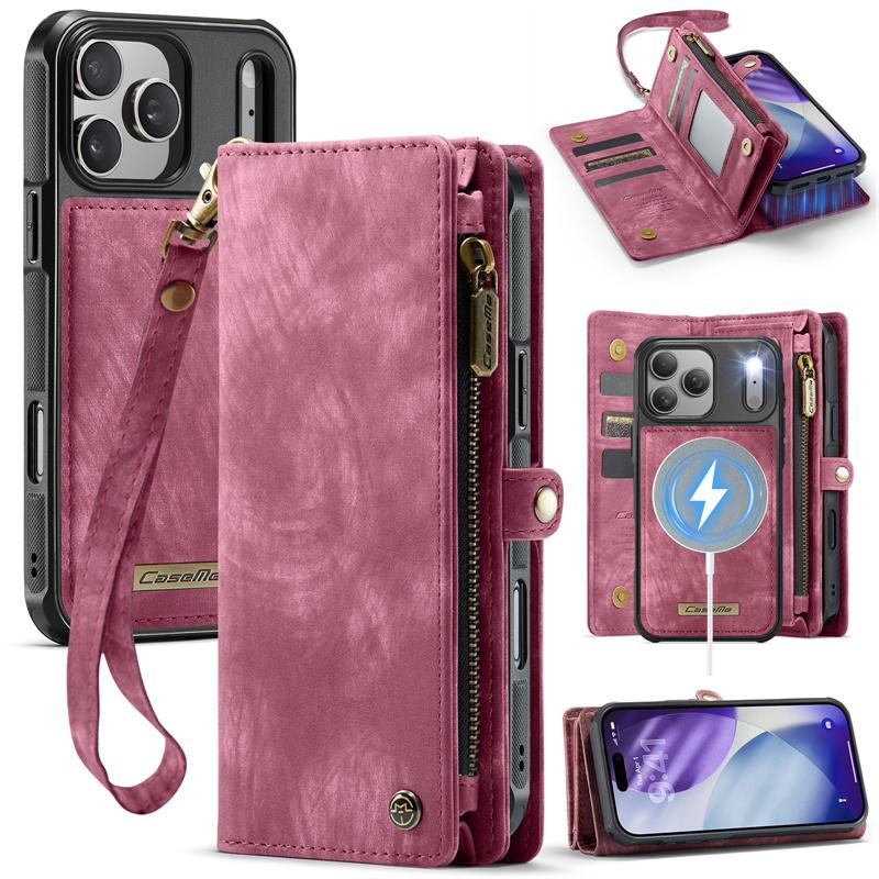 CaseMe Magnetic Flip Leather Phone Case for iPhone 17 Pro Max 17 Air 16 16E 15 Plus 14 13 12 11 XS X XR SE 2022 Zipper Wallet Card Back Cover Coque