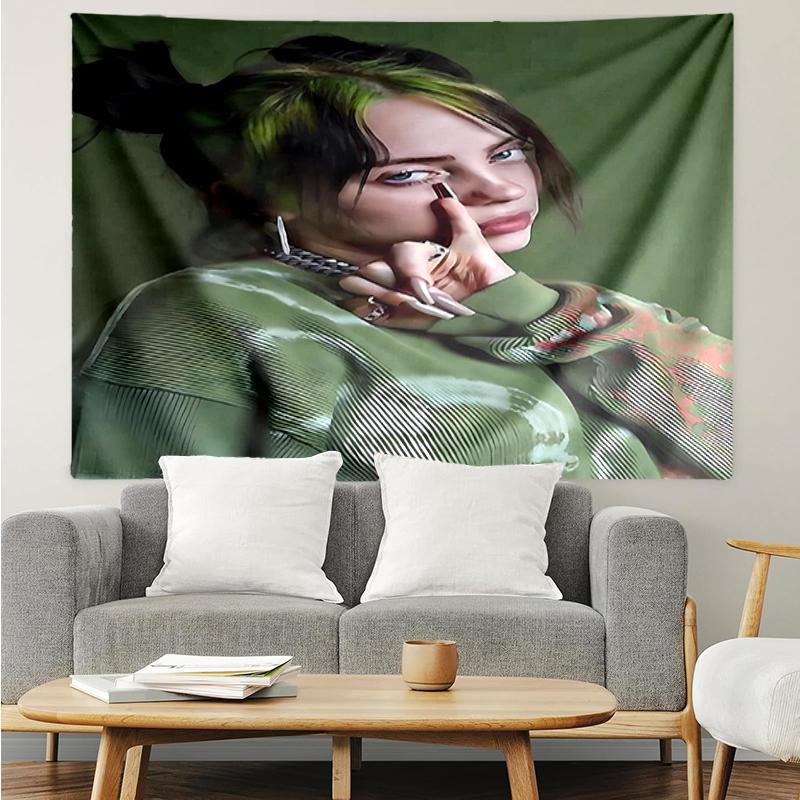 Billie-Eilish Print Tapestry, Backdrop, Easy Setup, Ideal for Bedroom, Office & Living Room, with Aesthetic Wall Hanging Decor.