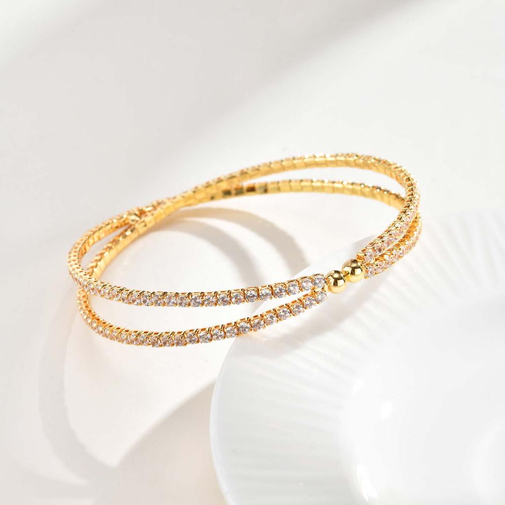 Exquisite Knotted Zircon Double-layer Cuff Bracelet,Geometric Square Zircon Open Bracelets for Women,Gold Plated Charm Jewelry