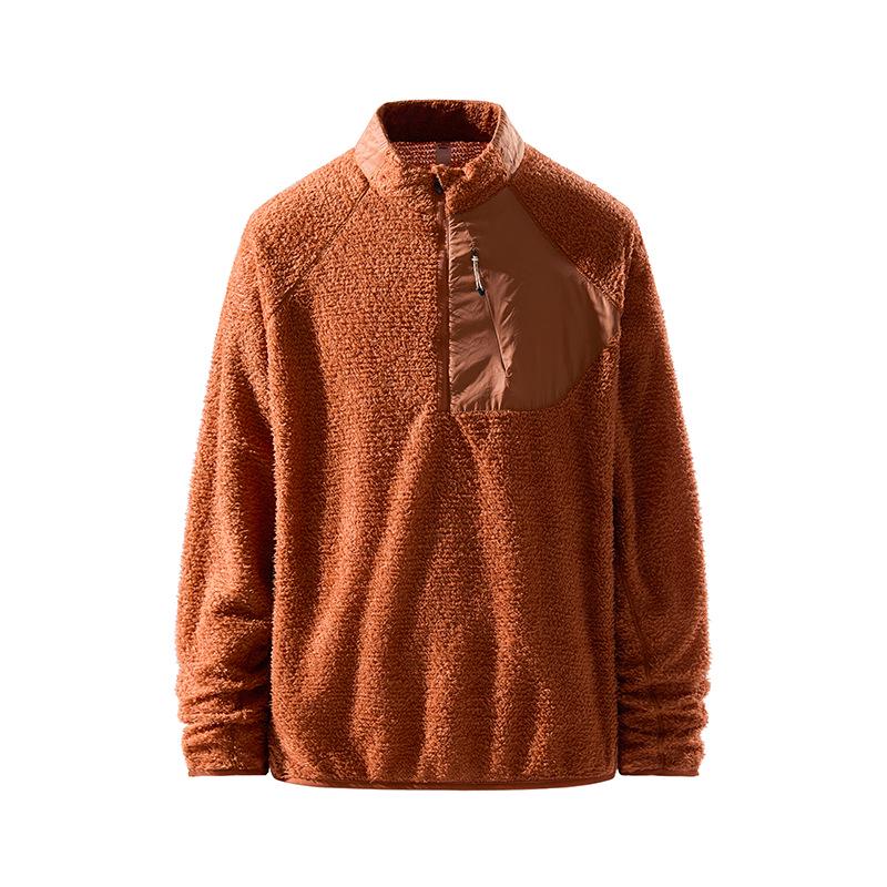 Winter Outdoor Half-Zip Fleece Liner Stand Collar Warm Double-Sided Hoodie Large