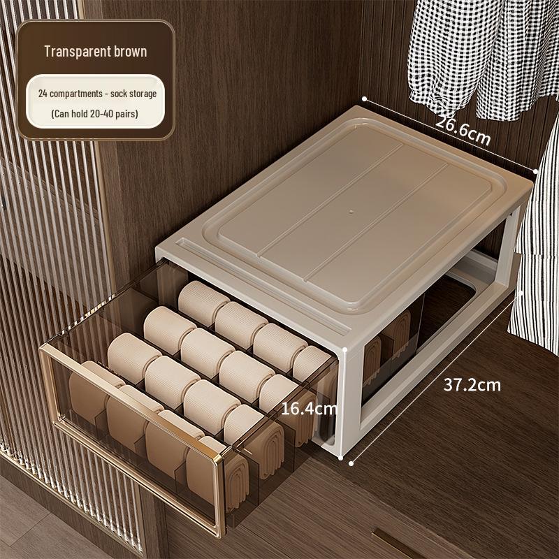 Transparent Plastic Underwear and Socks Drawer Organizer for Bedroom Wardrobe - Three-in-One Pull-Out Storage Box