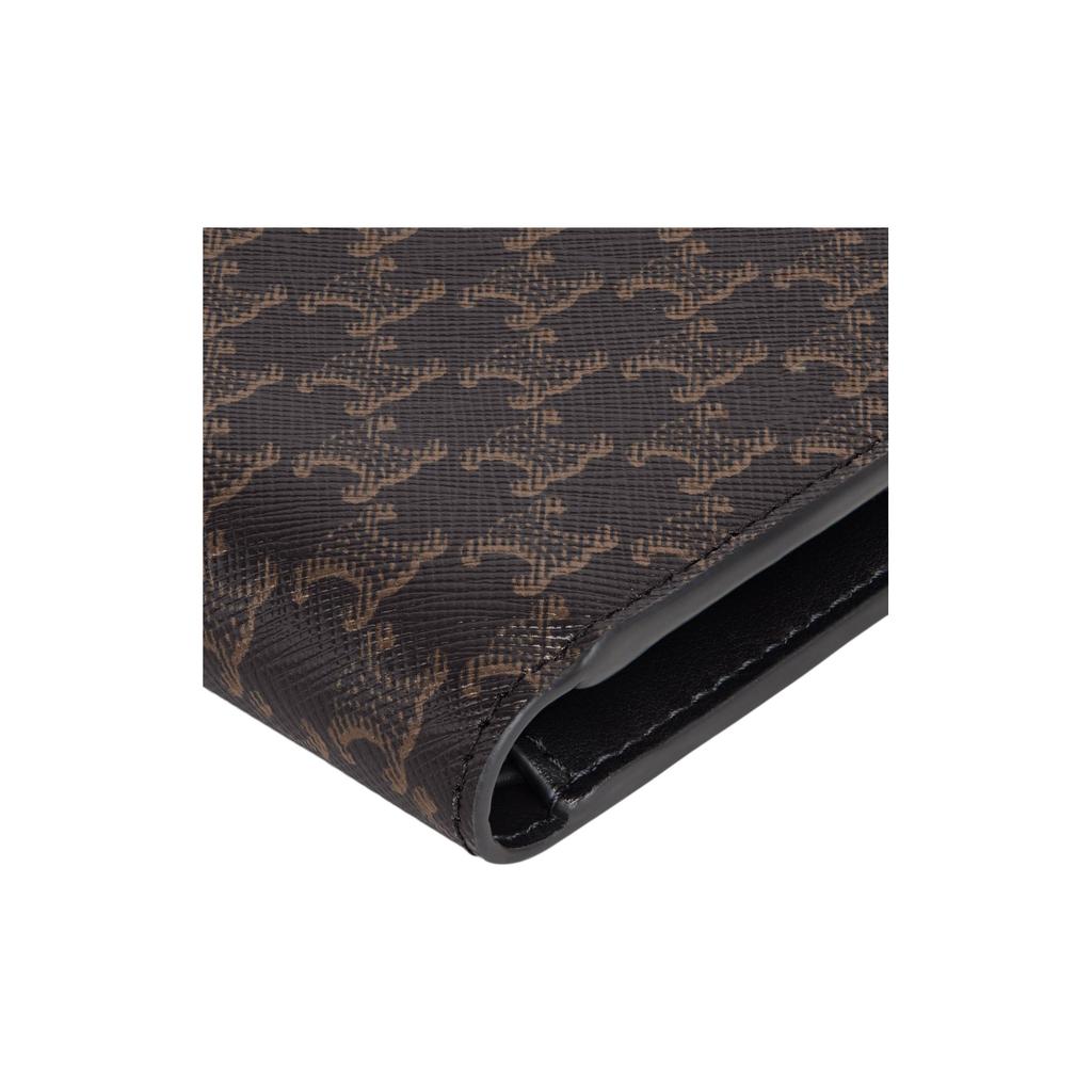 Celine Triomphe Canvas Logo Print Flap Double Fold Smooth Lambskin Wallet Men Wallet Black 10B652BQB.38NO