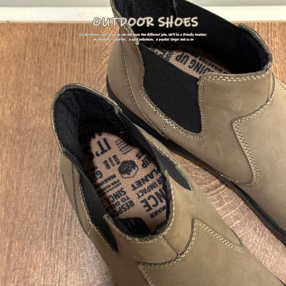 [Autumn Winter Chelsea Boots Men Women Genuine Leather Ankle Boots Couple Motorcycle Casual Shoes]