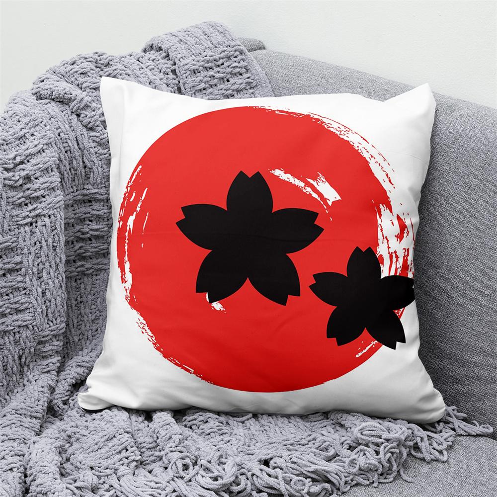 Lucky Cat Japanese Style Sofa Bed Decorative Pillow Cover Home Decor Mount Fuji  Art Cushion