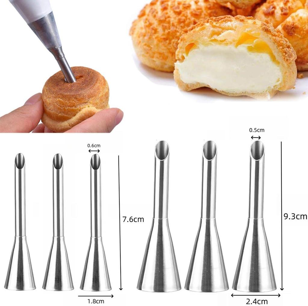 5-Piece Cream Puff Piping Tips Set - Large, Medium, Small, 304 Stainless Steel