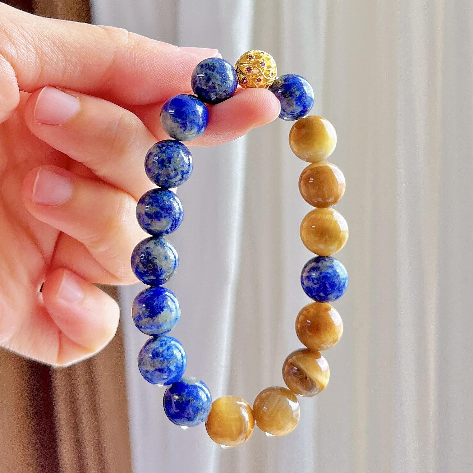 Retro Natural Lapis Lazuli Tiger S Eye Stone Design Bracelet Bracelet.