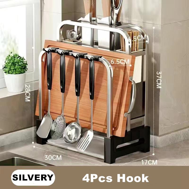 Stainless Steel Knife Holder Kitchen Rack Home Countertop Cutting Board Rack Cutting Board Knife Integrated Storage Rack