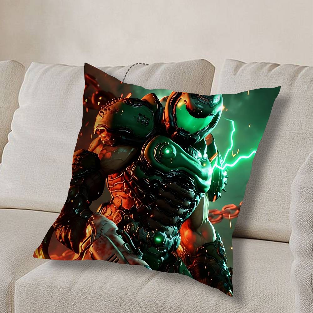 Game Doom Invincible Hero Pillow Case Anti-dustmite Pillowcase Invisible Zipper Silky Short Plush Sofa Cushion Cover