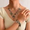 Jewelry Retro Imitation Turquoise Collarbone Chain Niche Ethnic Wind Leaf Love Cow Head Inlaid with Turquoise Multi-layer