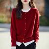 Crew Neck Color Matching Fake Two-piece Cardigan Women's Autumn and Winter New Loose Twist Women's Sweater Jacket Knitted Top