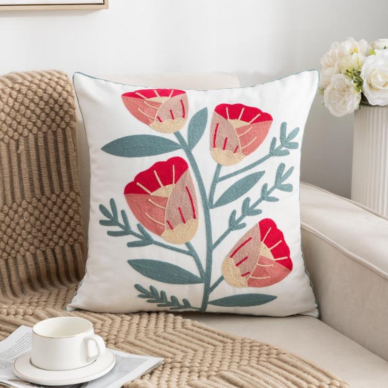 Flower Pillow Cover Towel Embroidered Sofa Throw Pillow Cover Decorative Square Cushion Case for Sofa Bedroom 45x45 Pillowcase
