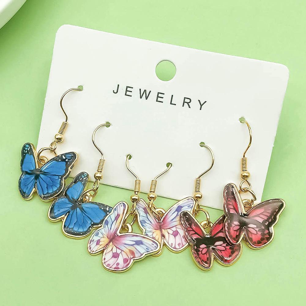 Colorful Butterfly Alloy Ear Hook Set: 3 Pairs of Fashion Earrings for Women