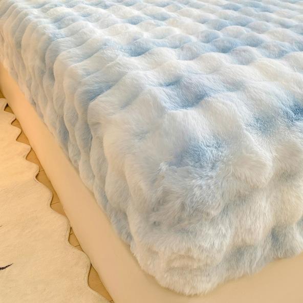 Class A Bubble Fleece Solid Color Fitted Sheet Thickened Mattress Protector Cover Fleece Bed Sheet Single Piece