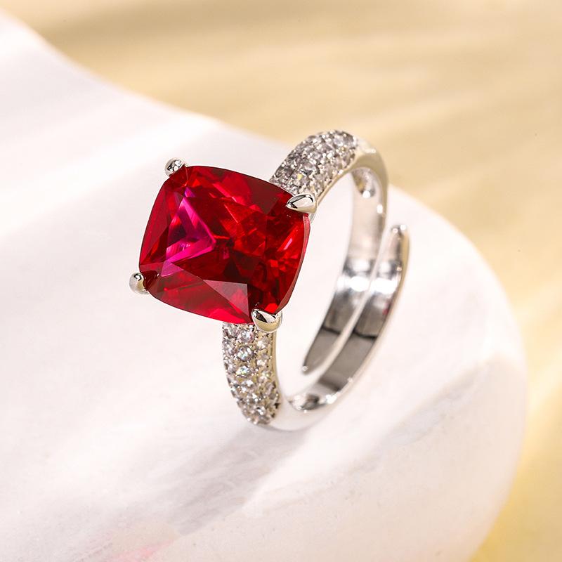 Jewelry Copper Bottom Gold-Plated Simulation Color Treasure Corundum Fat Rectangular Simple Ring Female 10 * 12