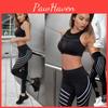 Damen Leggings mit hoher Taille Reflektierender Streifen Trainingshose Yogahose Sport Fitness Sexy