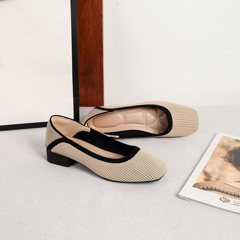 Women's Slip-On Square Toe Knit Heels Comfortable Block Heeled Loafers Elegant Chunky Low Heel Pumps Casual Office Work Wedding Dress Shoes for Women