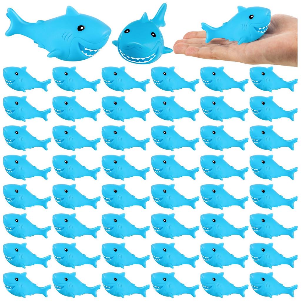 20-100pcs Blue Shark Bath Toy Floating Squeezing Mini Rubber Shark Classroom Carnival Prize Designed For Children Birth Date Celebration Favor