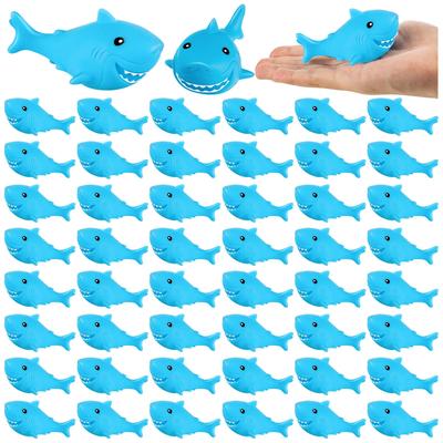 100pcs Blue Shark Bath Toy Floating Squeezing Mini Rubber Shark For Kids Birthday Party Favor Classroom Prize