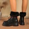 Black Fluffy Fur Thick Bottom Ankle Boots Women Winter Soft Platform Side Zip Leather Snow Boots Short Botas Shoes Mujer