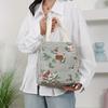 Vintage Floral Fabric Handbag - Thickened Work Tote with Front Zipper Pocket, Portable Cup Box Storage Bag, Semi-Sealed with Zipper Closure