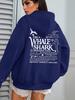 Creative Whale Shark With Letters Print Woman'S Streetwear Soft Trendy Hoodies Solid Color Warm Clothes Loose Hip Hop Hoody