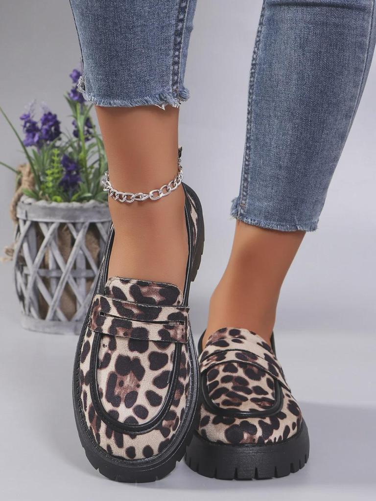 2024 Frühling/Herbst Leopardenmuster Britischer Stil Dicksohlige Loafer für Damen