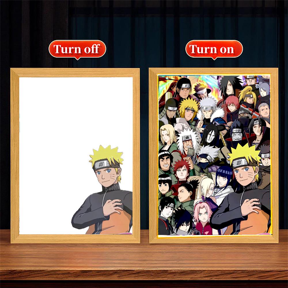 Anime Figure Naruto Light Painting Photo Frame Sasuke Gaara Action Figure Led Night Light Bedroom Decor Christmas Gift Moon Lamp