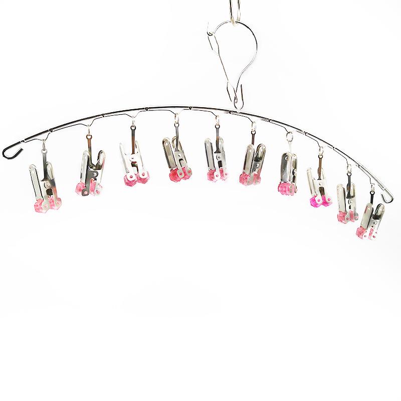 Stainless Steel Portable Folding Clothes Hanger with Multiple Clips for Socks & Drying