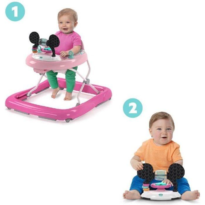 DISNEY BABY -MINNIE-Trotteur bébé fille évolutif et pliable 2-en-1 Avec jouet d'éveil amovible intégré, cadeau bébé