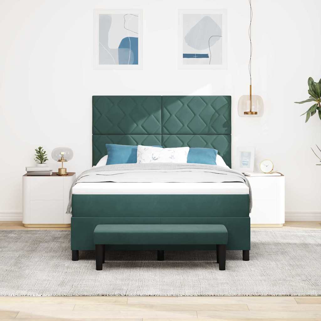 Box Spring Bed with Headboard Dark Green 190 x 140 cm Velvet