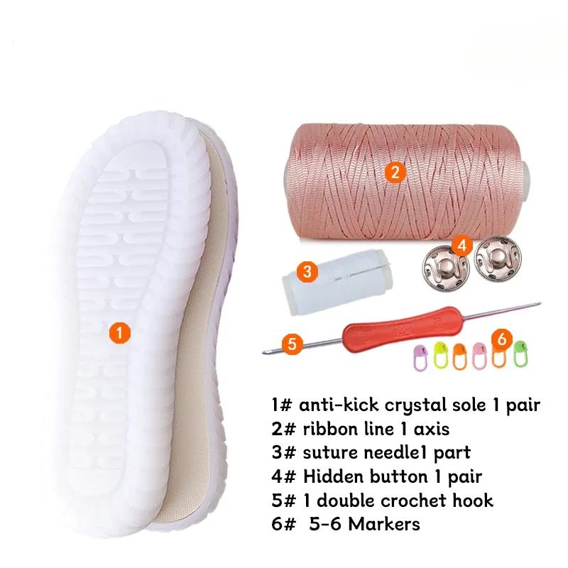 1 Set Hand-woven Hollow Line Hook Sole Kids Adult Roman Sandals Crystal Bottom Hooks Sandals Crocheted Diy Hand-knitted Material
