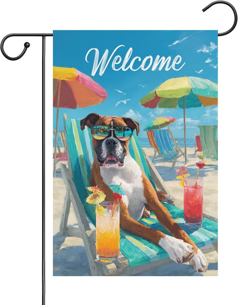 Boxer Dog Summer Garden ag 12x18-Inch Linen Double-Sided Sunglasses Sun Umbrella Beach Courtyard Lawn Outdoor Decoration PPZ