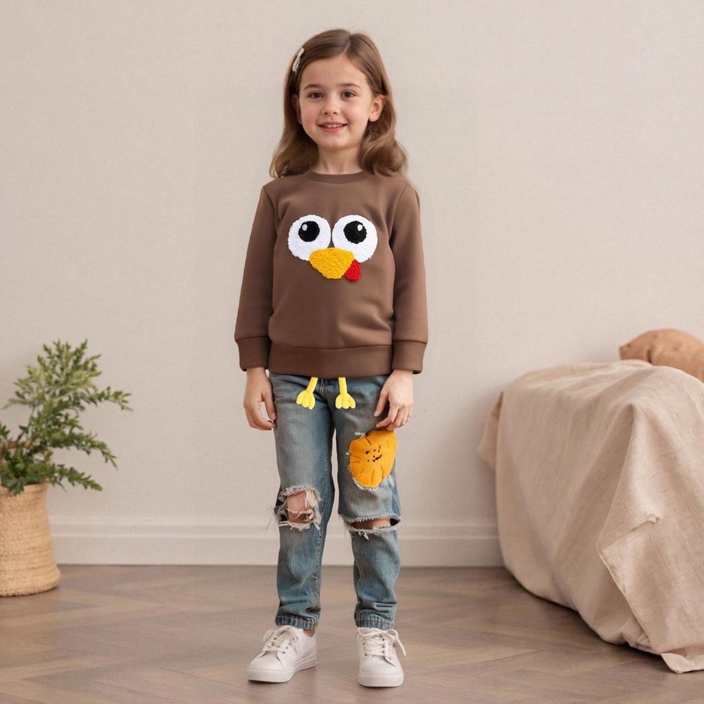 Autumn Baby Thanksgiving Sweatshirt - Cute Turkey Embroidered Top for Boys & Girls