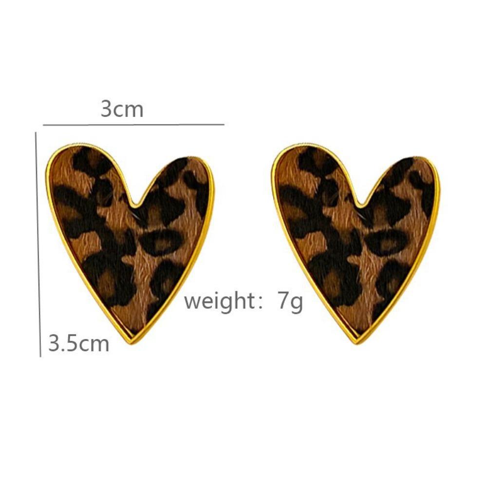 Fashion Vintage Maillard Sexy Leopard Print Love Heart Shaped Earrings for Women Design Simple Peach Heart Jewelry Birthday Gift