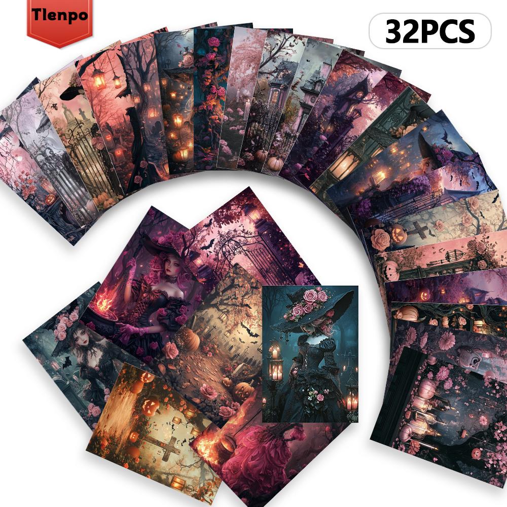 32pcs, Halloween postcard, witch, birthday/anniversary gift, collectible, suitable for gift-giving, can be mailed.