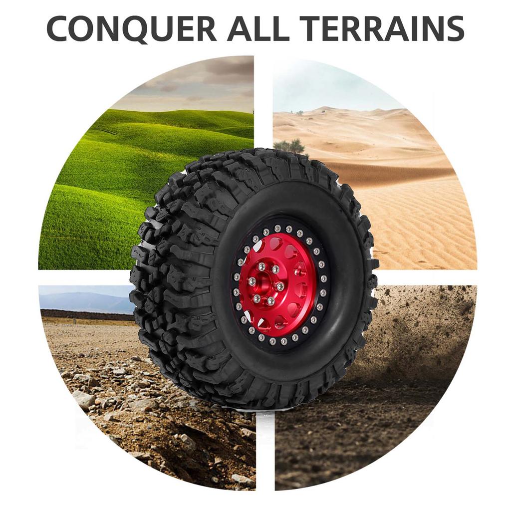 2PCS High Grip 2.2 Inch RC Rubber Tire Alloy Beadlock Rims Wheel Upgrade Parts for Traxxas Hsp Redcat Rc4wd  Axial