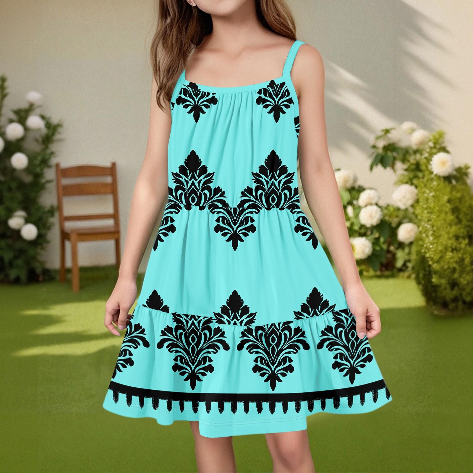 

Детское летнее повседневное модное платье без рукавов с круглым вырезом 110 циан