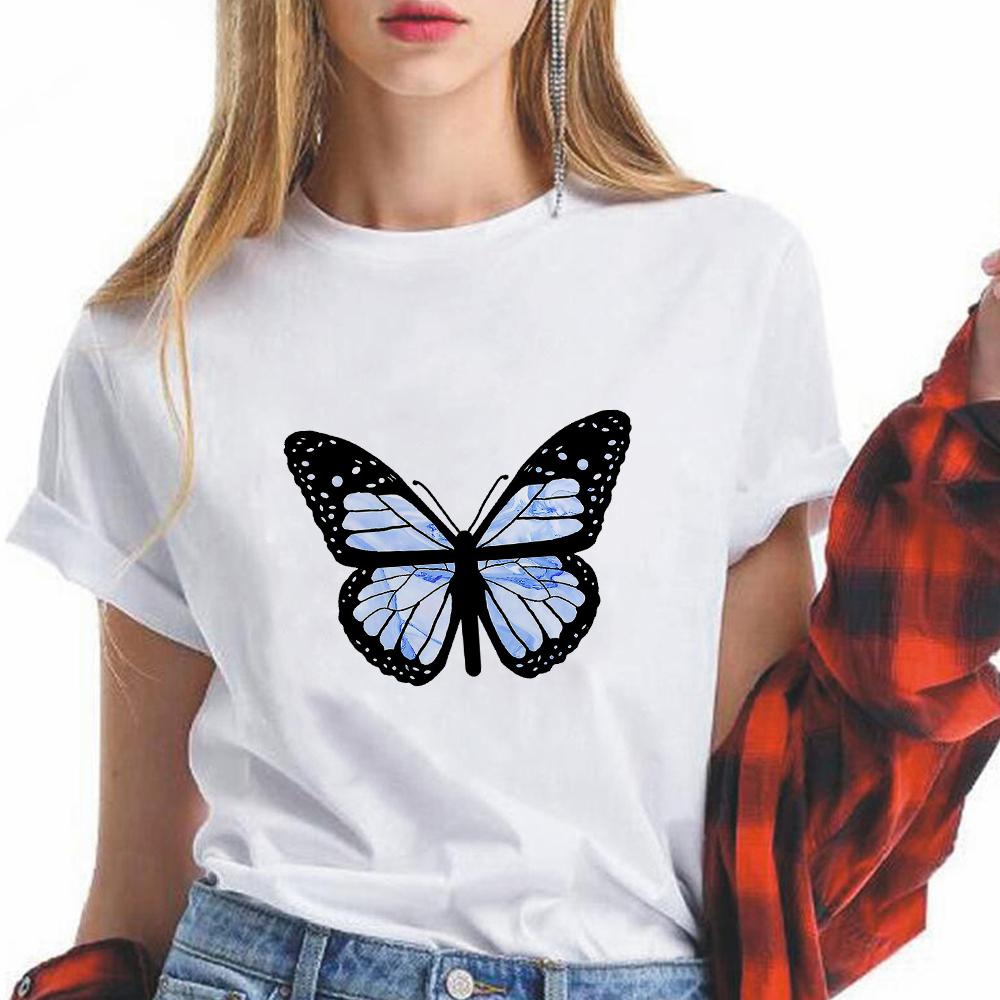 Aesthetic Watercolor Print Tshirt Fashion 90S Harajuku Tops Female Casual White Shirt Elegant Lady Popular