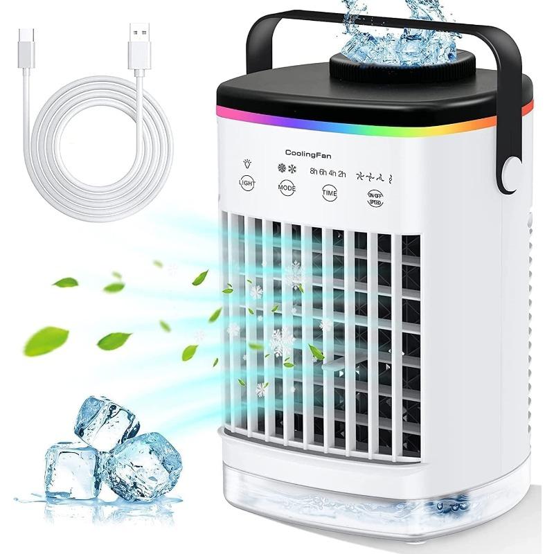 Portable Air Cooler,Desktop Cooling Fan with 4 Wind Speed & Colorful Light,Smart Air Conditioner Fan with Cool Mist & 2-8H Timer