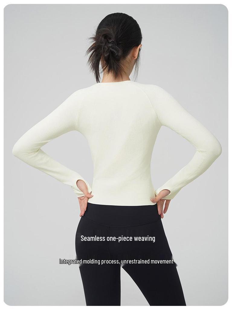Women's Seamless Slimming Round Neck Long Sleeve Yoga Top - Breathable, Waist-Cinching Fitness Wear for Autumn and Winter
