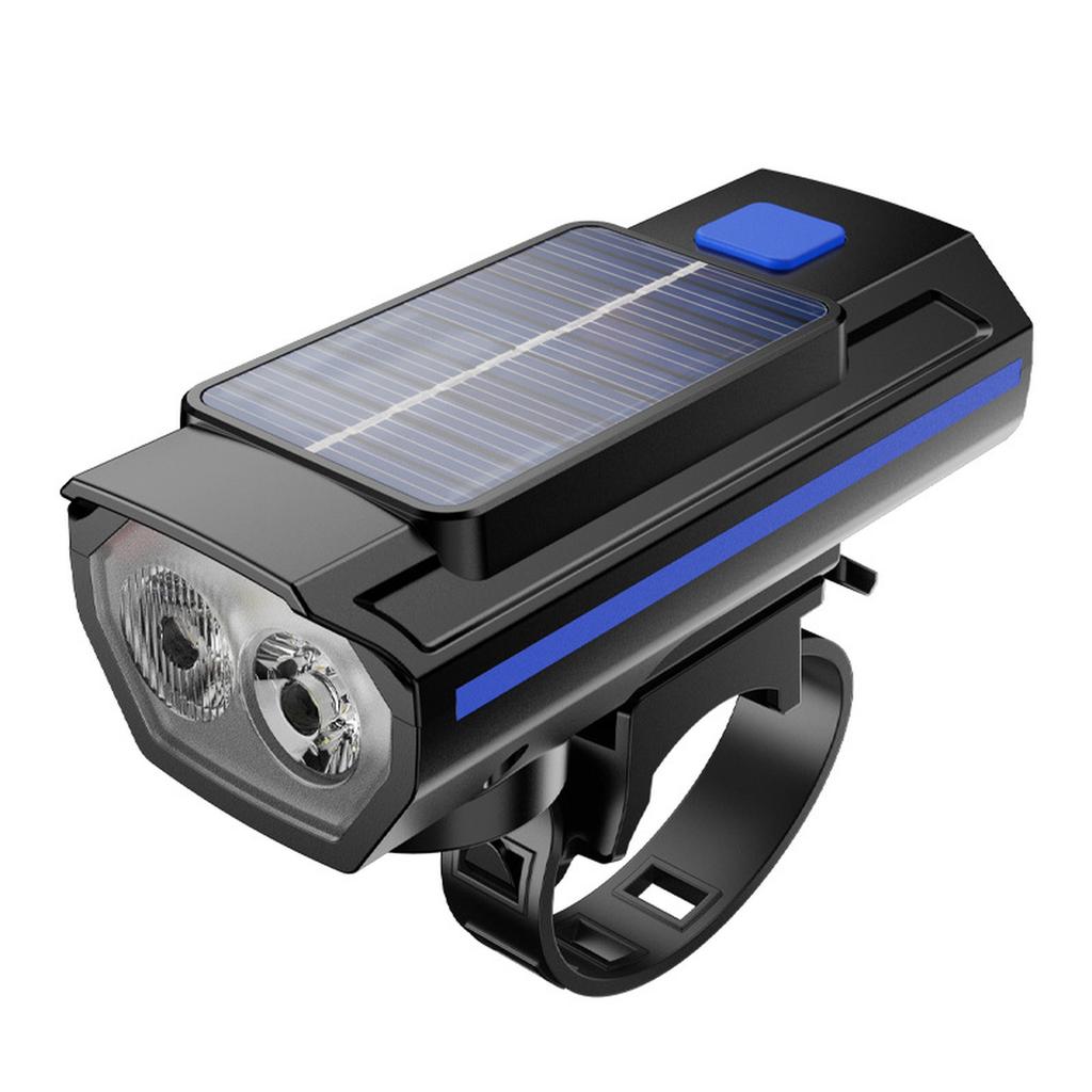 Solar  Light Bike Front Lamp with Horn USB Rechargeable Power Display  Bike Flashlight Headlamp