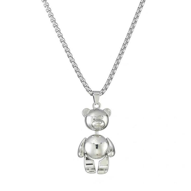 Titanium Steel Cartoon Cute Bear Darkness Dinosaur Robot Necklaces for Men Women  Long Chain Punk Retro Jewelry Gift