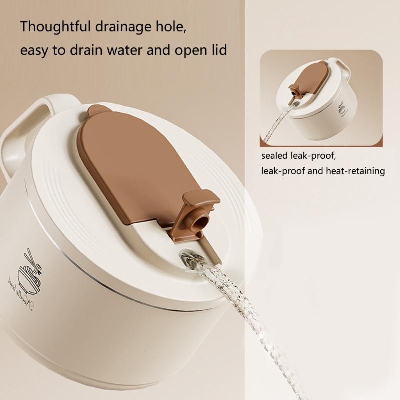 304 Stainless Steel Ramen Bowl Set Foldable Cutlery Included Lunch Box with Lid For Small Space Dormitories