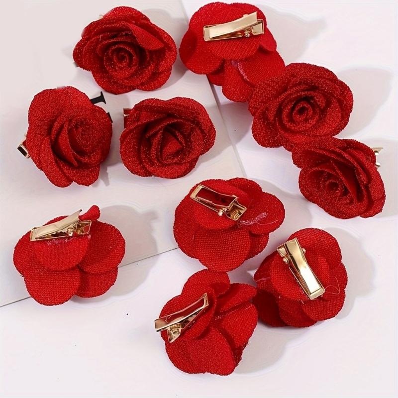 Pack of 10 Rose Flower Hair Clip Elegant Design NonSlip Teeth Barrettes for Women Girls Daily Hair Styling Accessories