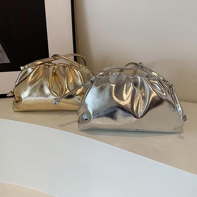 PU Leather Pleated Women Dumpling Bag Elegant Banquet Clutch Purse Ruched Solid Fashion Evening Bag Ladies Wedding Chic Hobo Bag