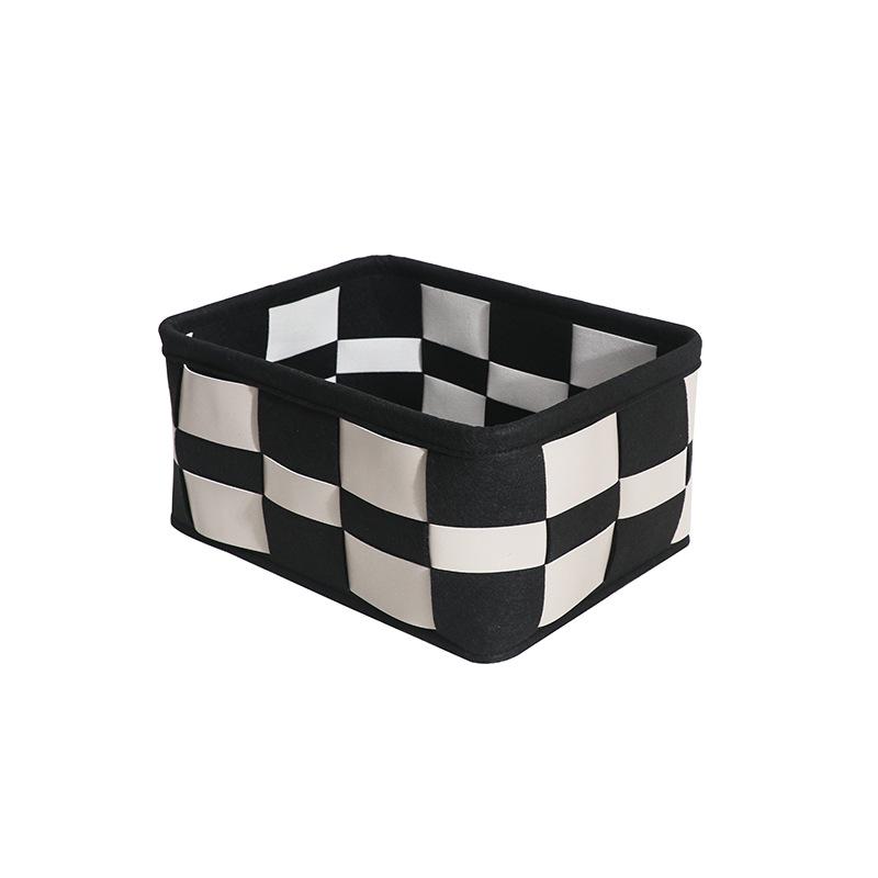 

Black & White Woven Checkered Storage Basket - Nordic Leather & Felt Bin for Cosmetics & Home Organization 37*29*20 cm, 33*26*18 cm белый/чёрный